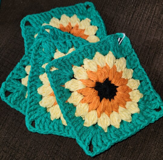 Crocheted Sunflower Coasters and Granny Squares